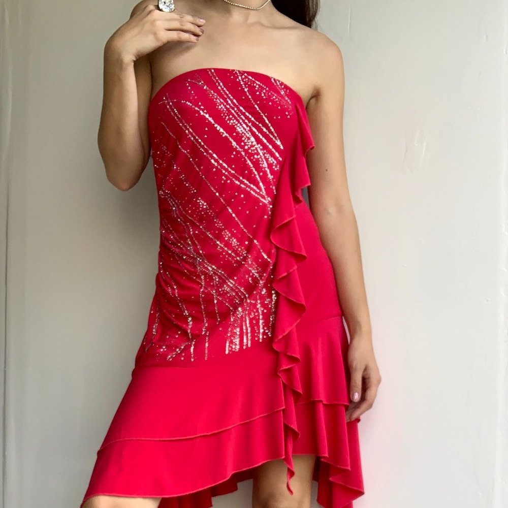 90s MOSCHINO JEANS Sparkle Strapless Pink Dress